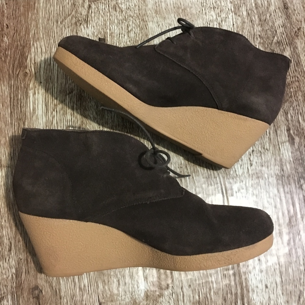 TALBOT'S  'Austin'  Deep Brown Suede Wedge Heeled Booties Size 9.5